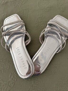 Gianni Bini Silver Rhinestone Strappy Slide Sandals
